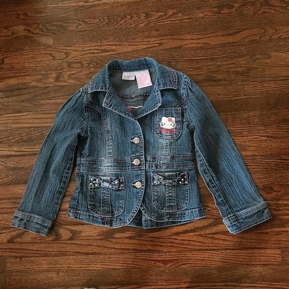 Hello Kitty Sanrio Design Girly Bows Denim Girls Size 6 Jean Stretch Jacket - Picture 2 of 6